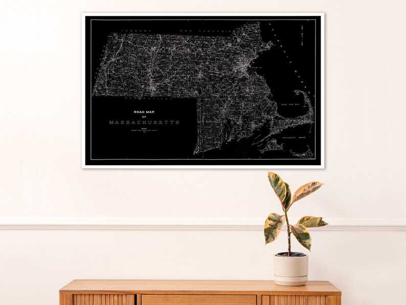 Massachusetts State Map Print Vintage Map Reprint Blueprint Poster X-Large Sizes Available and Four Color Styles image 4