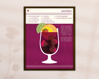 Sangria Art Print - Bar Sign - Cocktail Poster - Food and Drink Wall Art - Wine Print - Giclee or Canvas