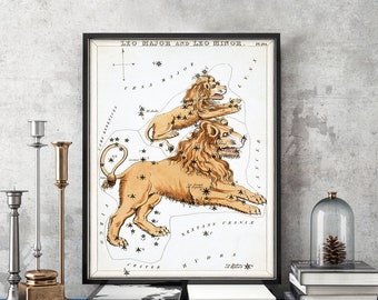Leo Print - Horoscope Poster - Zodiac Wall Art - Vintage Constellation Reprint