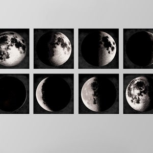 Moon Phases Print Set - 8 Phases of the Moon Individual Posters