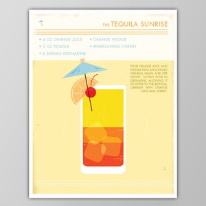 Tequila Sunrise Art Print - Cartel de cóctel - Arte de pared de comida y bebida - Decoración de bar - Decoración de fiesta - ¡Opciones de tamaño extra grande!