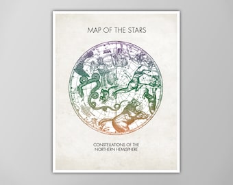Map of the Stars - Constellations of the Northern Hemisphere - Astrological Art Print