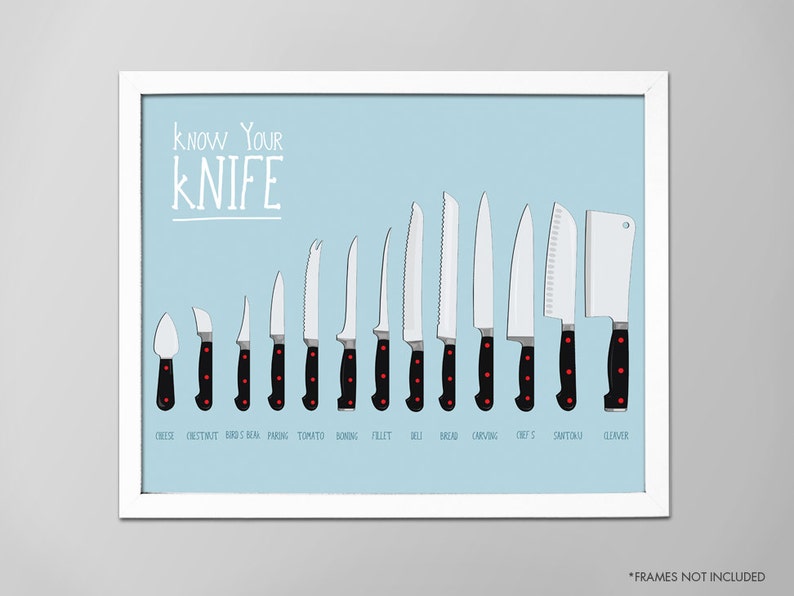 Kitchen Knife Chart Know Your Knife Art Print Kitchen Decor Etsy
