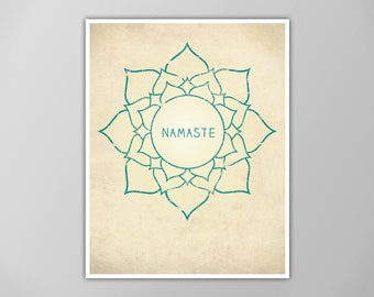 Namaste Print - Lotus Flower Art Print - Yoga Poster - Zen Wall Art - Calming Decor - CUSTOM COLOR OPTIONS!