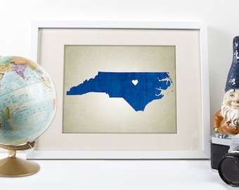 North Carolina Wall Art - Custom State Map Print - Hometown Map - Family Home Decor - NC State Poster