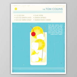 Tom Collins Art Print - Retro Food and Drink Poster - Cocktail Poster - Mid Century Modern Design - Bar Decor