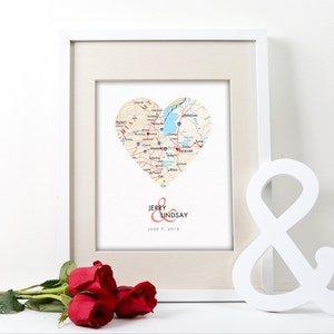 Personalized Engagement Poster - Wedding Art Print - Anniversary Map - Heart Location Map - Bridal Shower Gift