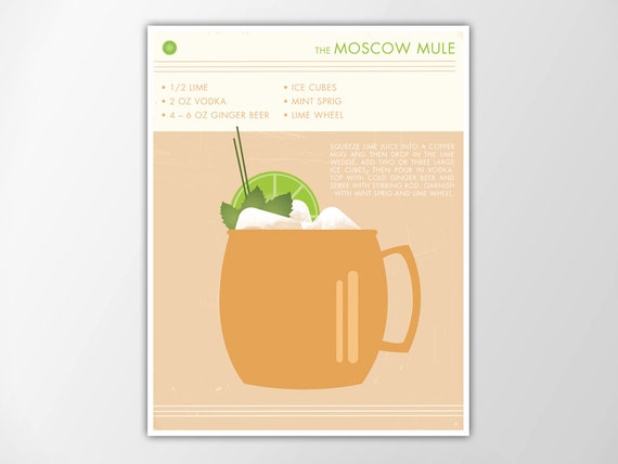 Moscow Mule Cocktail Art Print - Retro Food and Drink Print - Mid Century Modern Design - Vodka Cocktail Poster