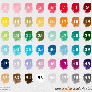 Pu&ograve; includere: Una cartella di 60 colori di vernice diversi, numerati da 1 a 60. I colori sono disposti in file di 10, con ogni colore rappresentato da un cerchio dipinto. I colori vanno dal rosa chiaro al nero scuro.