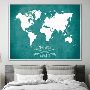 Adventure Awaits Art Print - World Map Poster - Custom World Map Print - Choose Any Color - X-Large Sizes Available!