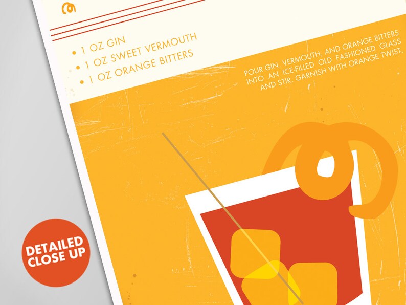 Negroni Cocktail Art Print - Food and Drink Poster - Mid-Century Modern Design - Cocktail Bar Decor - Giclee or Canvas! image 3