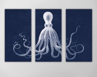 Octopus Triptych - Nautical Art Print - Lord Bodner's Octopus Print - 3 Panel Set - Giclee or Canvas