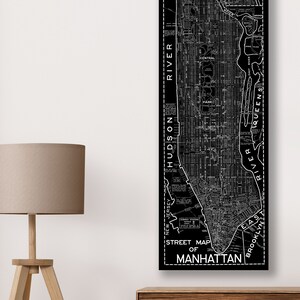 Manhattan Street Map Art Print 1945 Vintage Map Reprint New York City Blueprint Map Poster X-Large Sizes Available Inverted Black