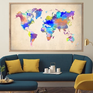 Watercolor World Map - Large Map Wall Art - Travel Decor - World Poster - X-Large Sizes Available