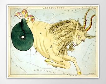 Capricorn Art Print - Horoscope Poster - Zodiac Sign - Constellation Illustration - Sea Goat Print - Astrology Decor - Giclee or Canvas!