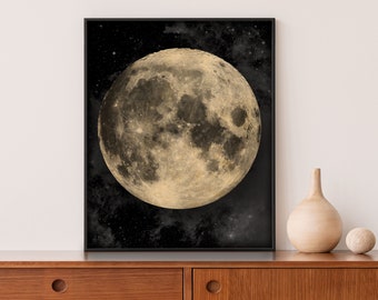 Moon Art Print - Giant Full Moon Poster - Galaxy and Space Poster - Moon Phases Art - Statement Piece for Living Room - Giclee and Canvas