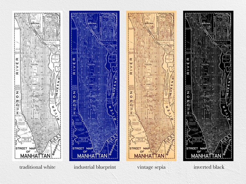 Manhattan Street Map Art Print 1945 Vintage Map Reprint New York City Blueprint Map Poster X-Large Sizes Available image 5