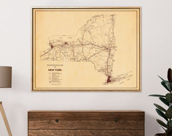 New York State Map Print - Vintage Map Reprint - Blueprint State Poster - X-Large Sizes Available and Four Color Styles