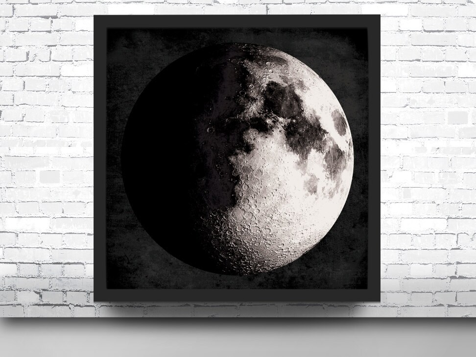 Giant Moon Poster - Moon Art Print - Outer Space Wall Art - Black and ...