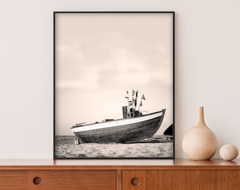 Stranded Boat Art Print - Coastal Decor - Beach House Style - Boat on a Beach - Summer Decor - Calming Wall Art