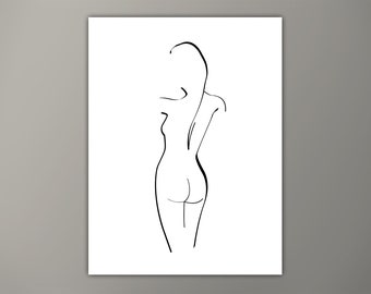 Nude Woman Art Print - Line Art - Abstract Nude Figure Drawing - Minimalist Feminine Decor - Black and White