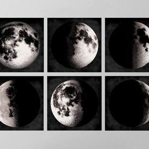 Moon Phases Art Print Set of 6 - Six Piece Moon Phase Giclee