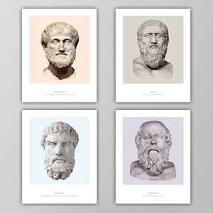 Famous Philosophers Art Print Set - Aristotle - Socrates - Plato - Epicurus - BOGO - Choose any four from our Ancient Masters collection!