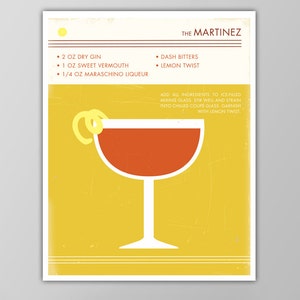 Martinez Art Print - Decoración retro de comida y bebida - Cartel de cóctel de diseño moderno de mediados de siglo - ¡Giclée o lienzo!
