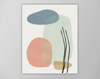 Abstract Art Print - Modern Minimalist Wall Art - Muted Colors Decor - Abstract Shapes Poster - Giclee or Canvas!