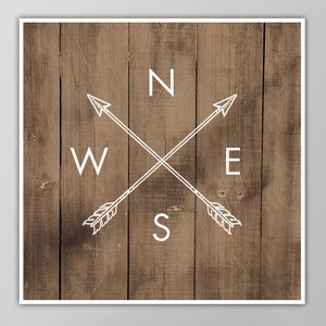 Compass Arrows Art Print - North South East West - Compass Directions Wall Art - Nursery Decor - Adventure Sign -  Directions Print