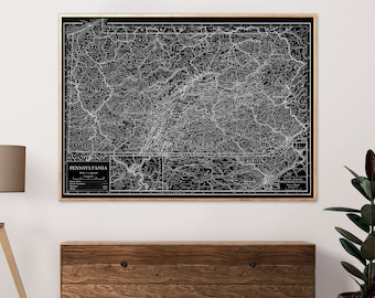 Pennsylvania State Map Print - Vintage Map Reprint - Blueprint Poster - X-Large Sizes Available and Four Color Styles