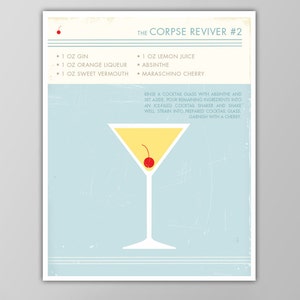 Corpse Reviver No 2 - Cartel de cóctel - Arte de barra retro - Impresión de bebida