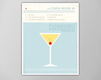 Corpse Reviver No 2 - Cocktail Poster - Retro Bar Art - Drink Print