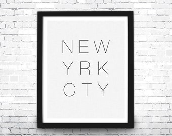 New York City Print - Black and White Typography Art - Travel Poster - Giclee or Canvas!