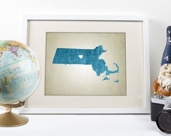 Massachusetts State Map - Personalized Map Print - Home State Wall Art - Fully Customizable!