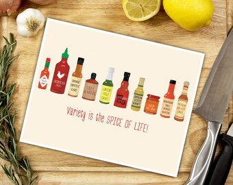 Hot Sauce Art Print - Cooking Wall Art - Kitchen Decor - Spicy Peppers Poster - Condiment Chart - X-Large Size Options!