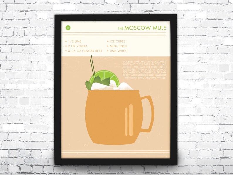 Moscow Mule Cocktail Art Print - Retro Food and Drink Print - Mid Century Modern Design - Vodka Cocktail Poster image 2