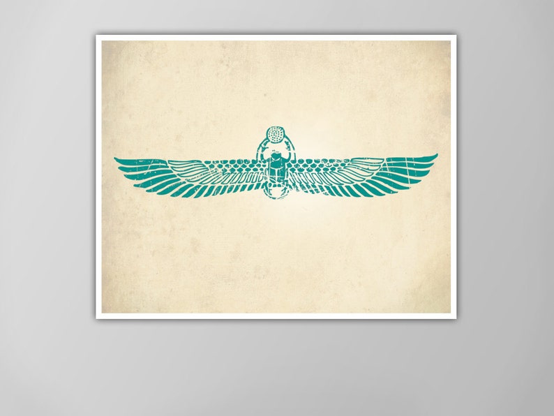 Winged Scarab Print Egyptian Art Sacred Symbols Wall Art Beetle Poster CUSTOM COLORS AVAILABLE image 2
