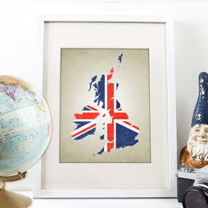 United Kingdom Map Art Print - UK Map - UK Flag Poster - Union Jack Print - Travel Decor - British Wall Art - Giclee or Canvas!