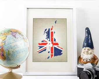 United Kingdom Map Art Print - UK Map - UK Flag Poster - Union Jack Print - Travel Decor - British Wall Art - Giclee or Canvas!