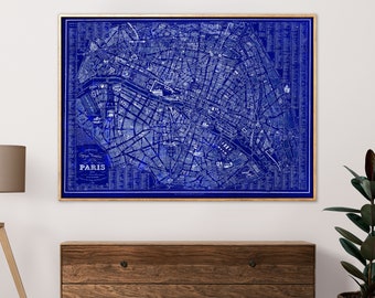 Paris Map Art Print - Vintage Map Reprint - Blueprint City Streets Map Poster - X-Large Sizes Available and Four Color Styles