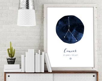 Cancer Horoscope Dates - Constellation Art Print - Zodiac Poster - Astrological Decor - Multiple Sizes Available!