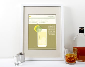 Gin Fizz Art Print - Retro Food and Drink Poster - Mid Century Modern Design - Cocktail Wall Art