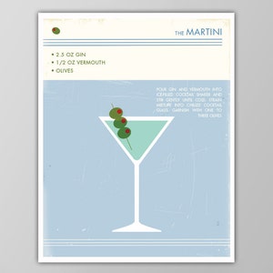 Impresión artística de cóctel Martini - Arte de pared de comida y bebida - Decoración de bar - Póster de cóctel - ¡Giclée o lienzo!