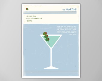Martini Cocktail Art Print - Food and Drink Wall Art - Bar Decor - Cocktail Poster - Giclee or Canvas!