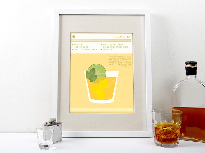 Mai Tai Art Print - Drink Poster - Cocktail Poster - Bar Decor - Cocktail Party Decoration - Food and Drink Wall Art image 1