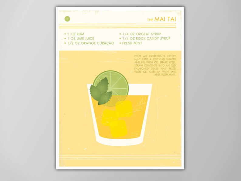 Mai Tai Art Print - Drink Poster - Cocktail Poster - Bar Decor - Cocktail Party Decoration - Food and Drink Wall Art image 2