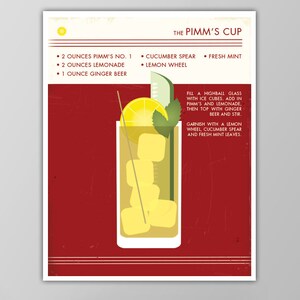 Pimms Cup Art Print - Food and Drink - Vintage Style Graphic Art - Mid Century Modern Design - Cocktail Recipe Poster