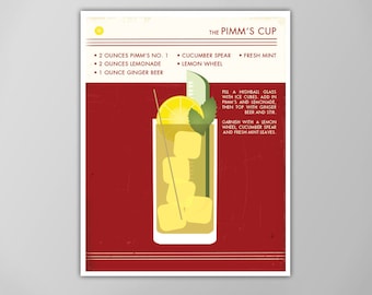 Pimms Cup Art Print - Food and Drink - Vintage Style Graphic Art - Mid Century Modern Design - Cocktail Recipe Poster