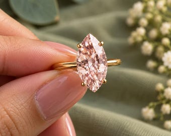 Bague de fiançailles solitaire en morganite taille marquise de 2 carats, bague d'anniversaire pour femme, bague de promesse avec pierre précieuse rose